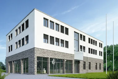 Modernes Bürogebäude als Zentrale eines Bäckereibetriebs, Außenansicht