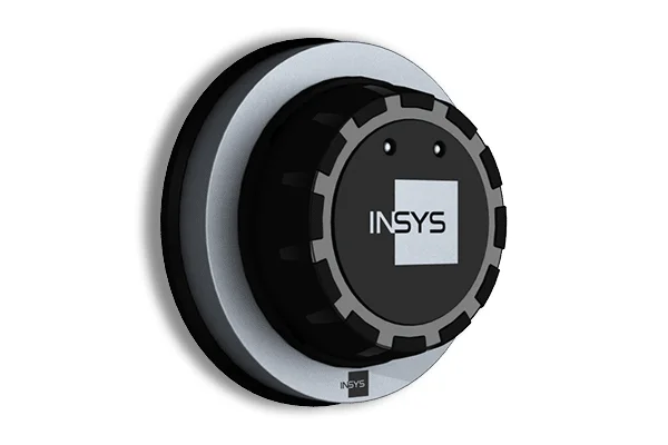 Freigestelltes Tresorschloss E90300 von INSYS mit rundem Leser und gezahntem Drehring